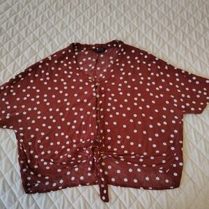 Red Polka Dot Button-Up Blouse